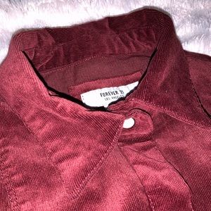 FOREVER21 Maroon corduroy long sleeve button dress